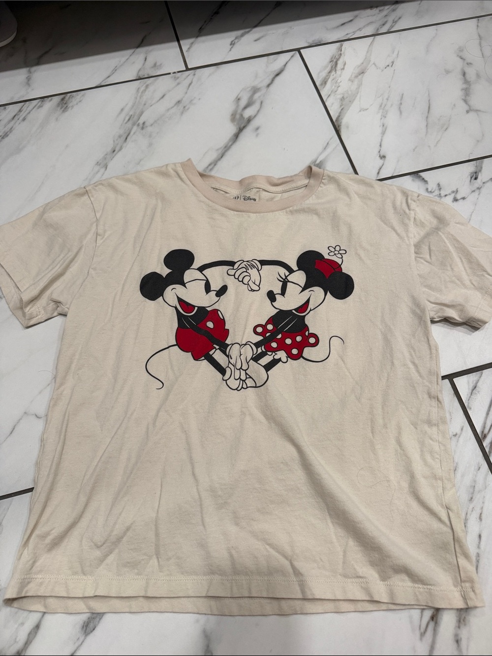 GAP Cream Tee with Mickey & Minnie Heart Graphic